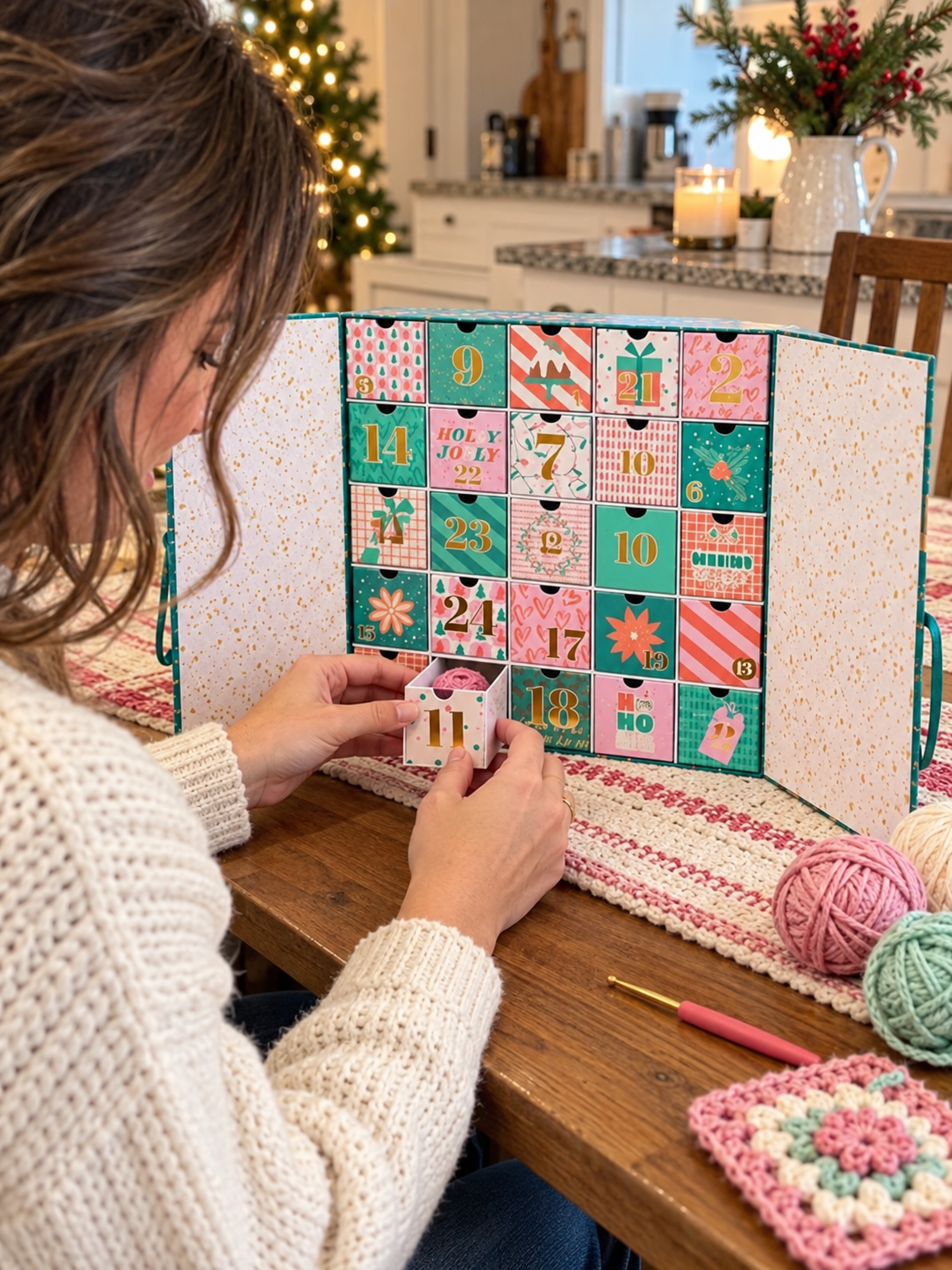 CozyStitch™ Crochet Advent Calendar in an everyday home setting
