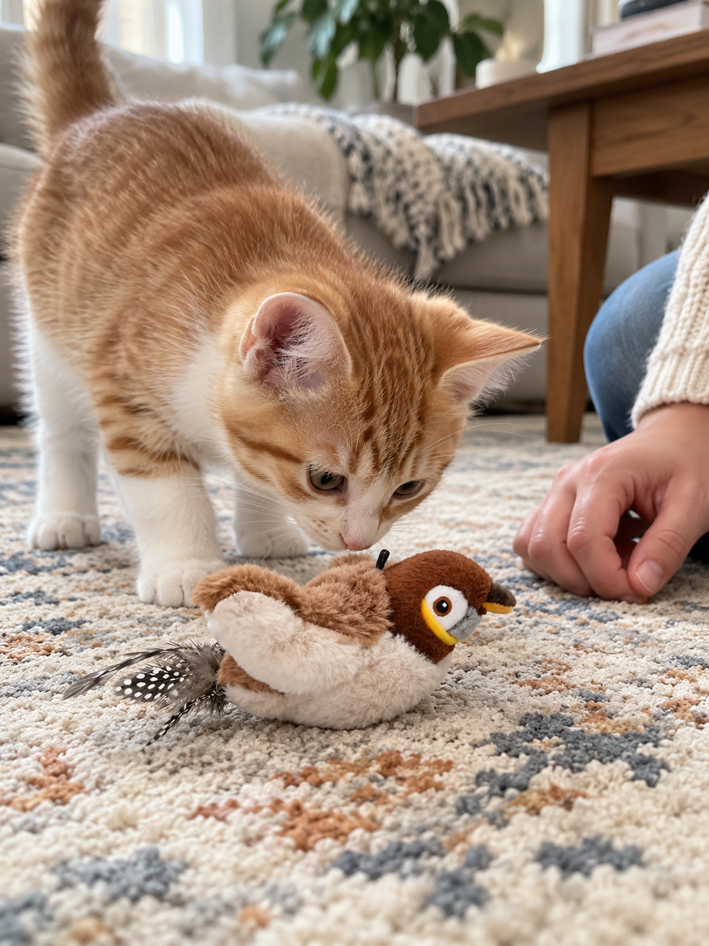 Lifestyle illustration: Chirping & Flapping Bird Cat Toy